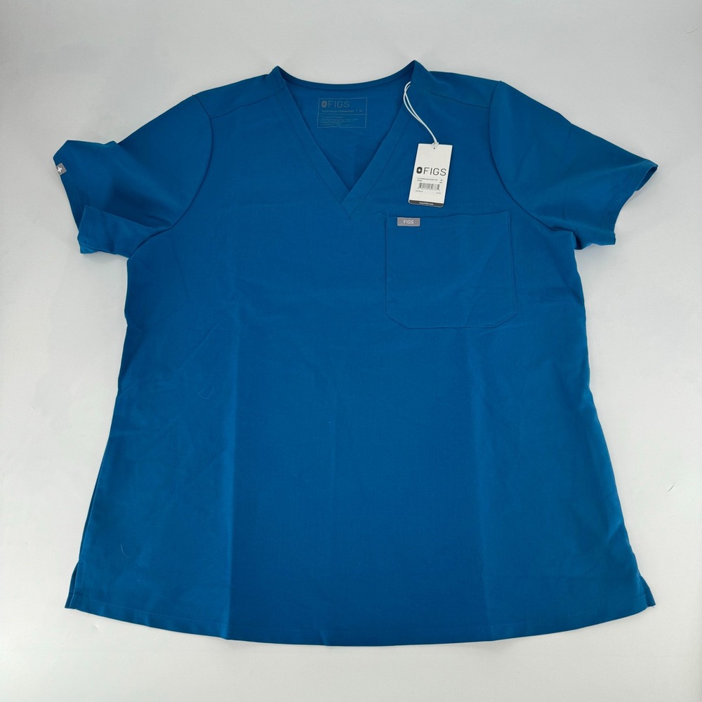FIGS Women XL Catarina One-Pocket Scrub Top Blue V-Neck FW1000 NWT
